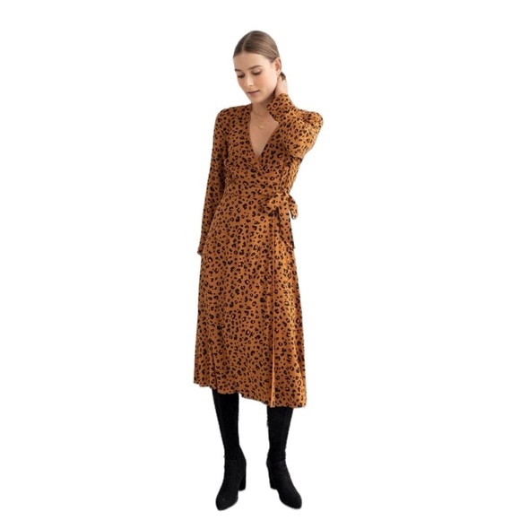 & OTHER STORIES - Leopard Print Midi Long Sleeve Wrap Dress Sz 6 - Picture 1 of 10